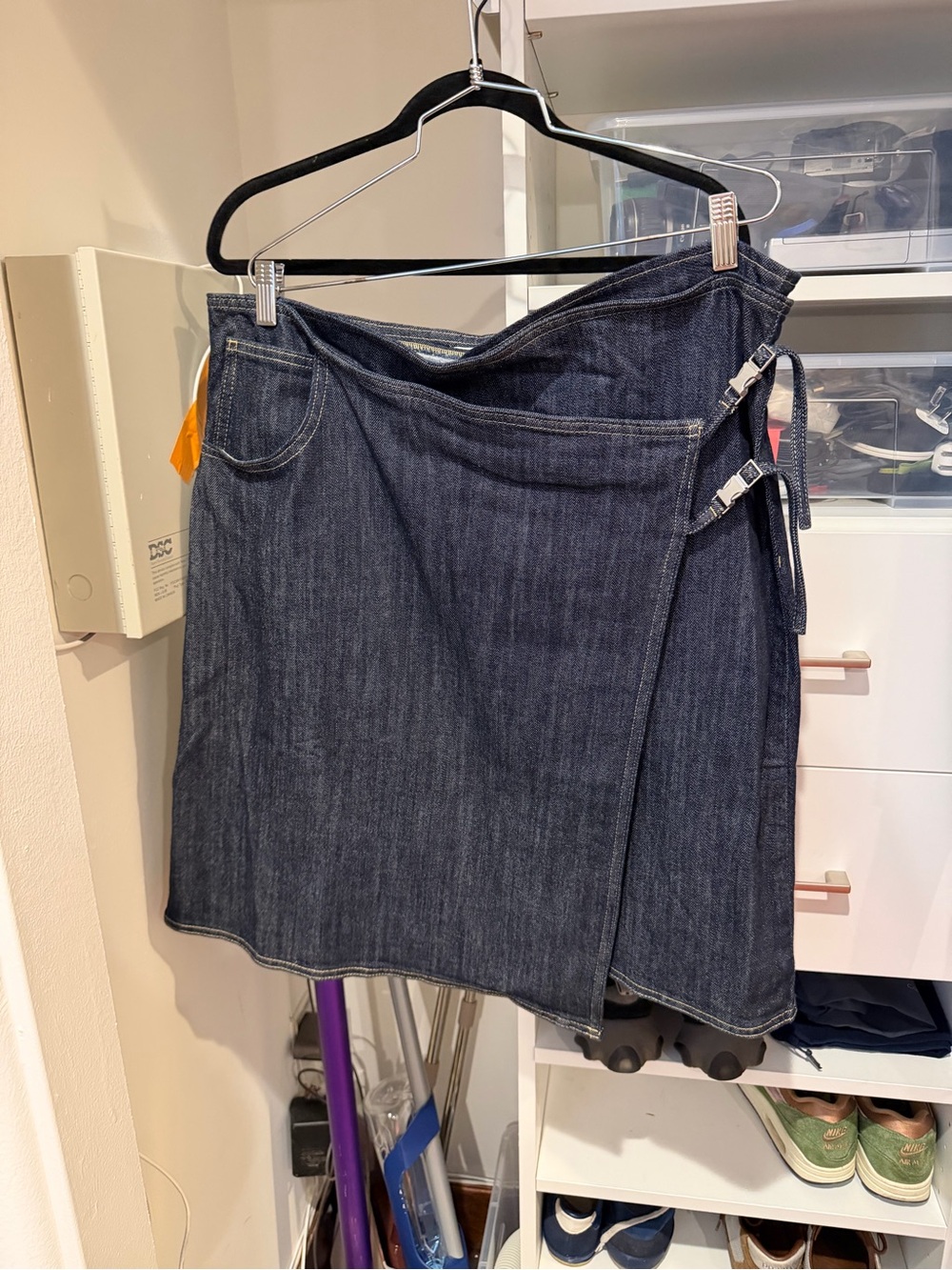 Mango Dark Blue Denim Wrap Mini Skirt